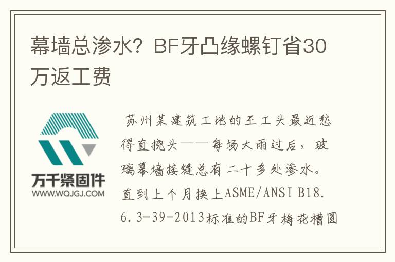 幕墙总渗水?BF牙凸缘螺钉省30万返工费