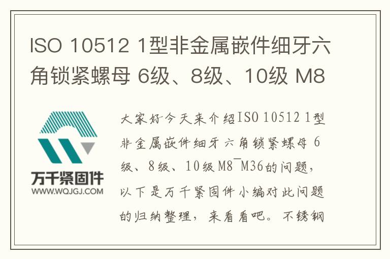 ISO 10512 1型非金属嵌件细牙六角锁紧螺母 6级、8级、10级 M8~M36