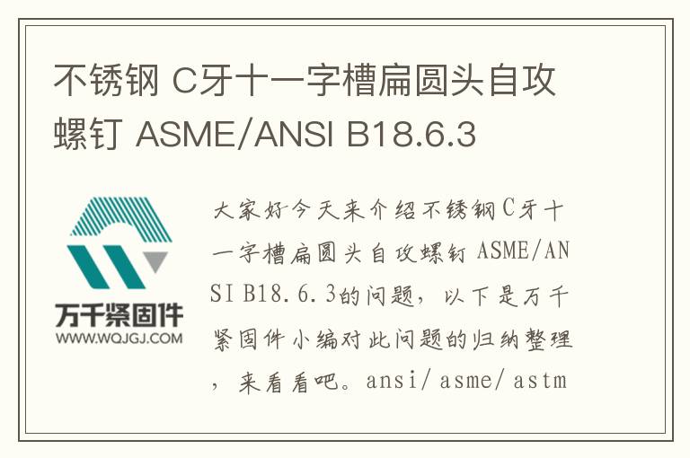不锈钢 C牙十一字槽扁圆头自攻螺钉 ASME/ANSI B18.6.3