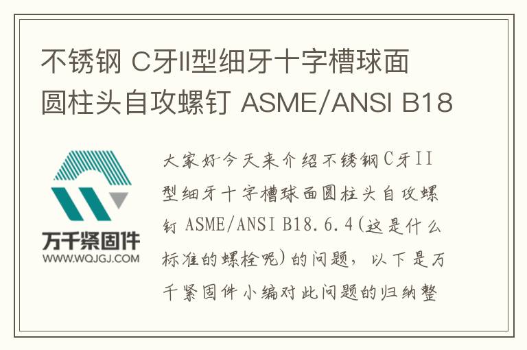 不锈钢 C牙II型细牙十字槽球面圆柱头自攻螺钉 ASME/ANSI B18.6.4