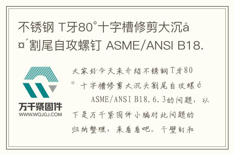 不锈钢 T牙80°十字槽修剪大沉头割尾自攻螺钉 ASME/ANSI B18.6.3