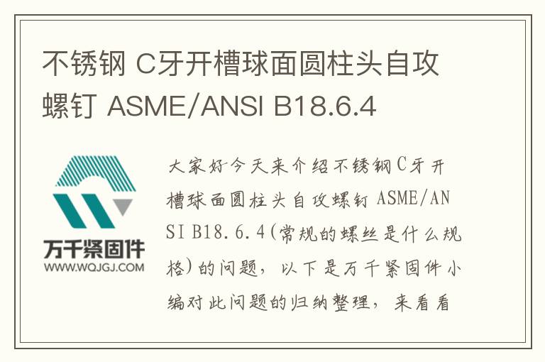 不锈钢 C牙开槽球面圆柱头自攻螺钉 ASME/ANSI B18.6.4