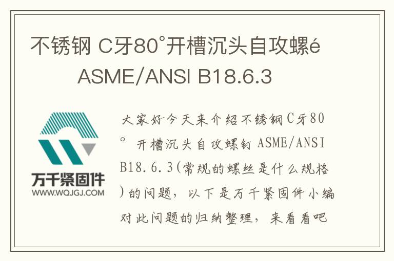 不锈钢 C牙80°开槽沉头自攻螺钉 ASME/ANSI B18.6.3