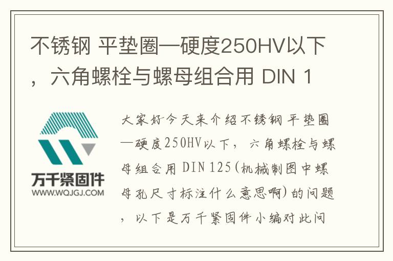 不锈钢 平垫圈—硬度250HV以下,六角螺栓与螺母组合用 DIN 125