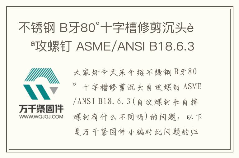 不锈钢 B牙80°十字槽修剪沉头自攻螺钉 ASME/ANSI B18.6.3